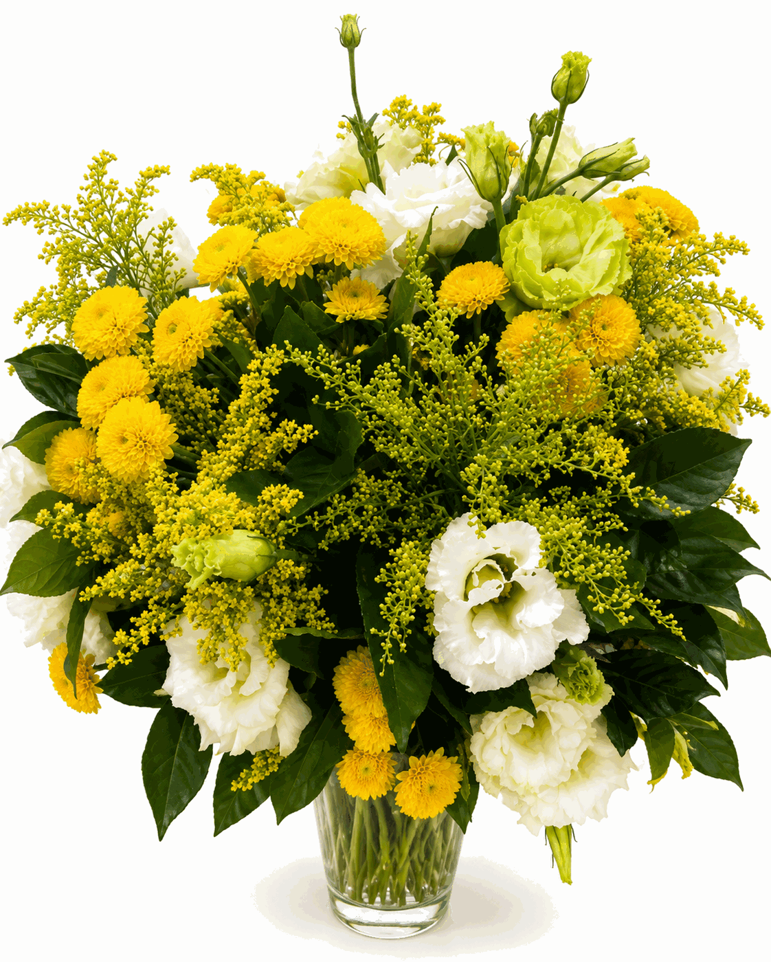 Arranjo Silvestre Amarelo Grande com Vaso - Amarelo e branco em harmonia silvestre, como um campo em miniatura. Pronto no próprio vaso.
