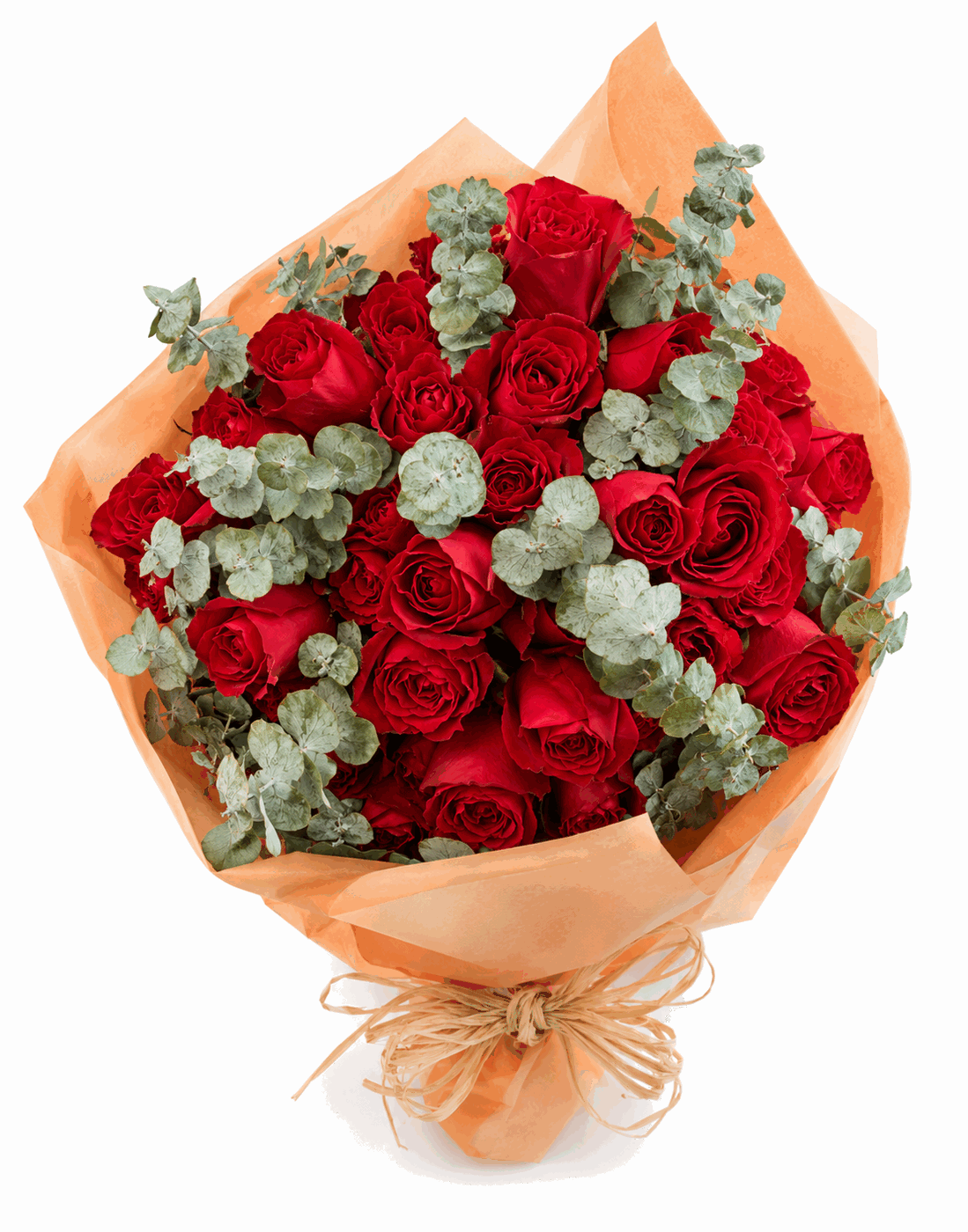 Buquê 50 Rosas - Cinquenta rosas vermelhas, envoltas em papel terracota. Para o gesto que não precisa de explicação.