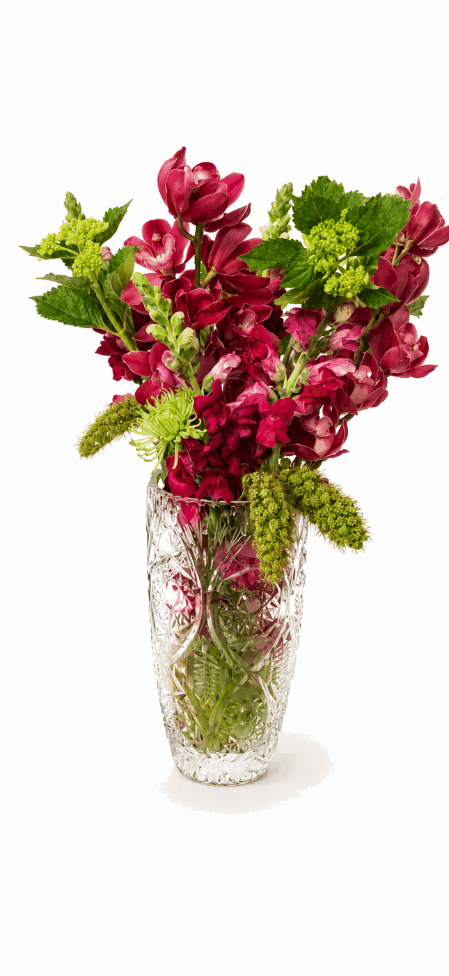 Orquídea Cascata com Vaso - A mesma composição em cascata, já em vaso de vidro, pronta para exibir.